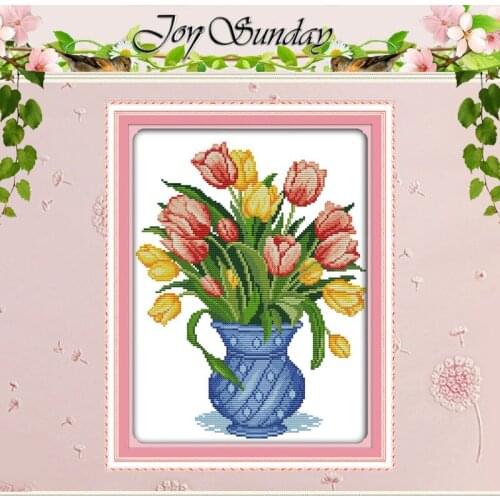 Tulip vase (2) Patterns Counted Cross Stitch 11CT 14CT Cross Stitch Set Wholesale Flower Cross-stitch Kit Embroidery Needlework