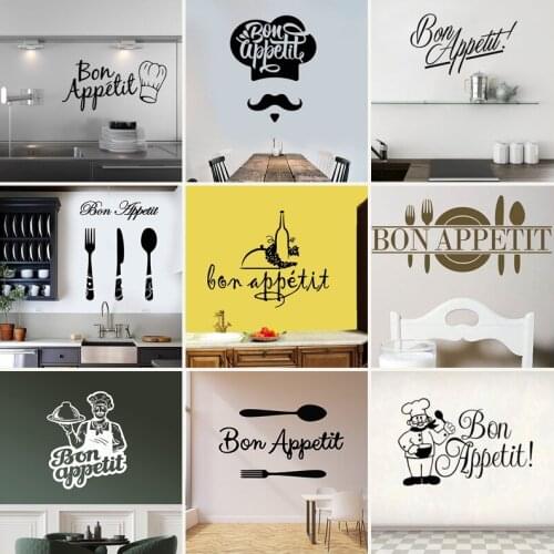 21 Styles Bon Appetit Quotes Vinyl Wall Stickers Art Decal Mural Home Decor Kitchen Waterproof Stickers Gift