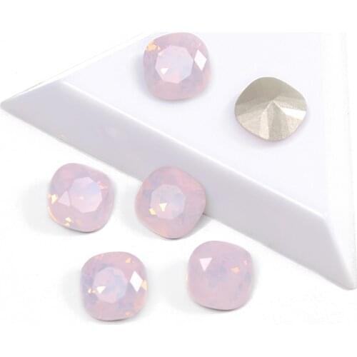Top Quality Rose Water Opal Color Cushion Cut Shape Non Hotfix Nail Art Rhinestone Super Bright Glass Strass Nail Art Gems