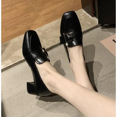 Women Fashion Single Shoes Square Metal Shoes Elegant Comfortable Lady Single Casual Shoes Loafers Zapatos De Mujer U14-54