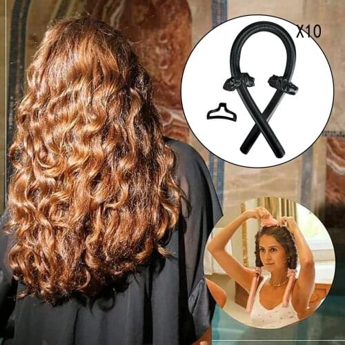 10Pcs Sleeping Heatless Curling Rod Headband Silk Curler Set DIY Black No Heat Roller Silk Hair Rollers