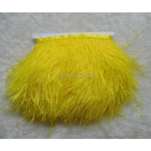 10 yards/lot! Yellow ostrich feather trimming fringe on Satin Header 5-6inches in width for Wedding Dress