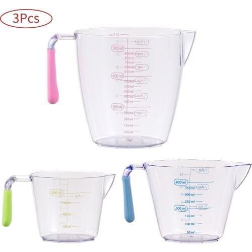 3Pcs Measuring Jug Cup Tip Mouth Plastic Graduated Pour Spout Measuring Jugs Kitchen Cooking Baking Tools Lab Measuring Device