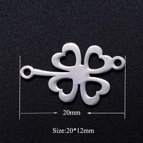 5pcs/lot Heart Clover Stainless Steel DIY Connector Charms Wholesale OEM Connectors Charm Accepted Factory Sale