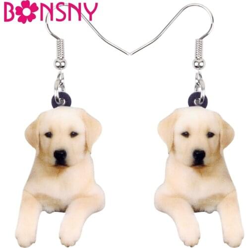 Bonsny Acrylic Sweet Labrador Retriever Dog Earrings Big Long Dangle Drop Fashion Animal Jewelry For Women Girls Pet Lovers Gift