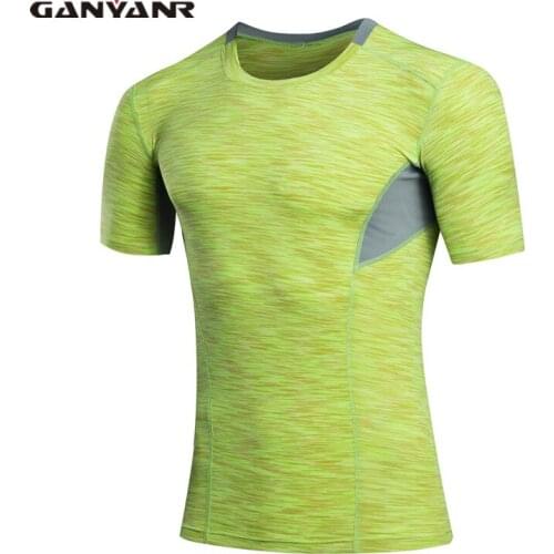 GANYANR Brand Dry Fit Men Running T Shirts Compression Short Sleeve Man Bodybuilding Training Tights Sport Shirt Jogging Spandex