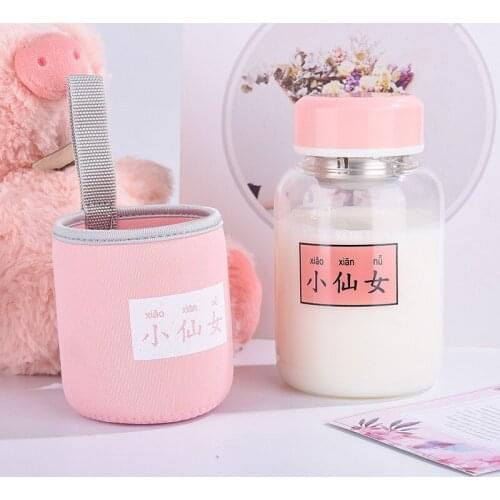 500ml Cartoon Sailor Moon Fairy Maiden Kawaii Transparent Glass Cup Creative Portable Drinking Milk Water Bottle With Coat Cover