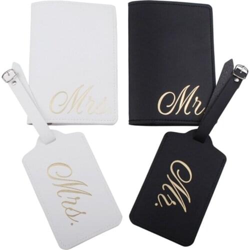 1Set PU Leather Luggage Bag Tag Passport Case Cover Wallet for Couples Honeymoon Travel Organizer Wedding Bridal Gift