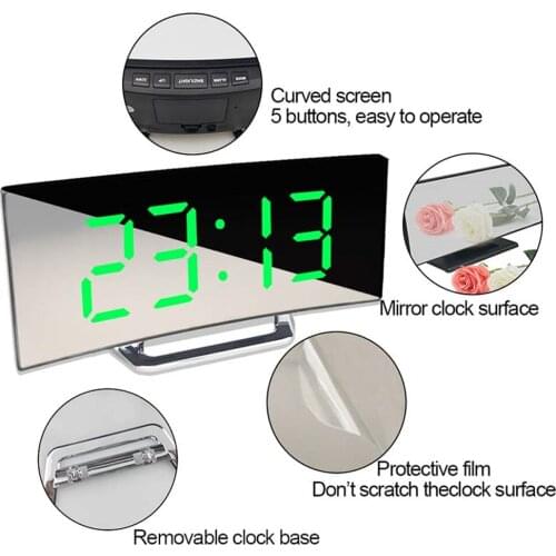 Digital Alarm Clock 7 Inch Curved Dimmable LED Sn Electronic Digital desktop Clock for Kids Bedroom Large Number Table Clock