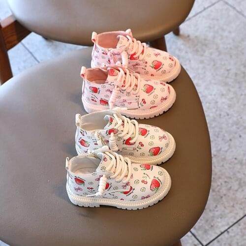 Spring Autumn Kids Girl Boots Graffiti PU Leather Childrens Shoes Fashion Little Girl Martin Boots Casual Kids Baby Ankle Boot
