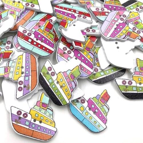 50 pcs Printing Cruise Sewing 2-Hole Wooden Button Scrapbooking Applique 31mm WB435