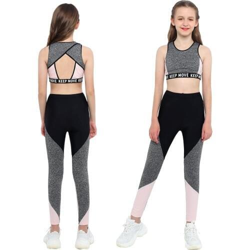 Kids Yoga Set Tracksuits Girls Running Sports Suit Workout Fitness Clothes Sleeveless Sport Top + Sport Leggings Pants 2Pcs Sets