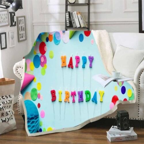 Happy Birthday Cartoon Kids Home Blanket Office Travel Winter Warm Sherpa Fleece Blanket Girls Bedspread 150x200cm for Home