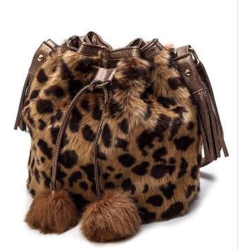 Women Lamb Like Fabric Shoulder Tote Canvas Fluffy Fur Leopard Handbags Large Capacity Soft Shopping Bags Girls Cute School bag