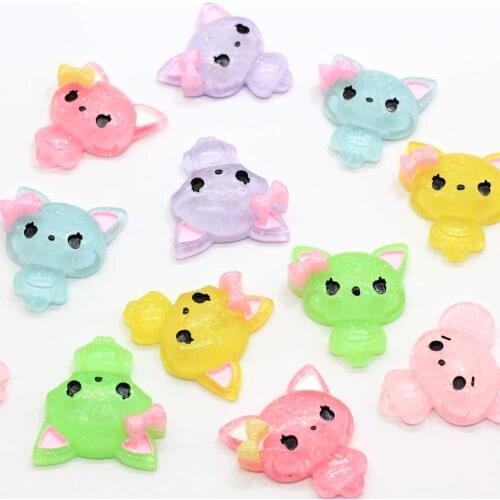 Hot Selling Cute Cartoon Animal Cat Kitten With Bows Flatback Resin Cabochons DIY Scrapbooking Decorative Craft Making