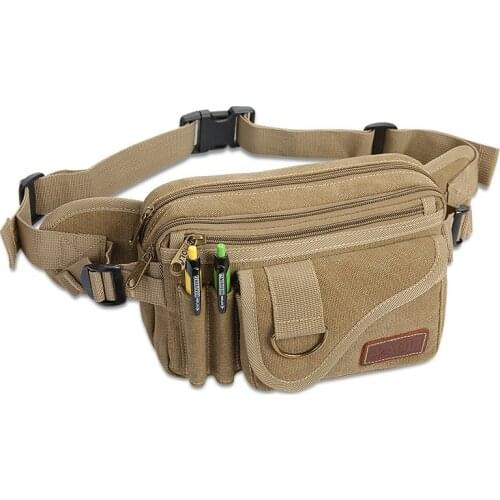 Men Large-Capacity Canvas Casual Durable Fanny Waist Pack Waist Bags Belt New Hip Bum Military Bag Pouch Three Zipper Poc