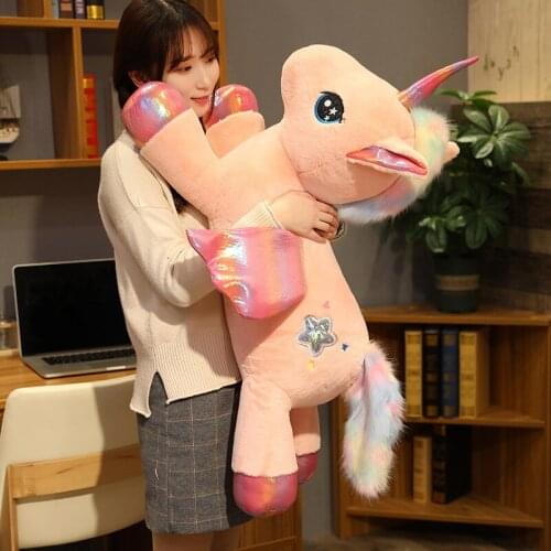 30-65CM Giant Size Rainbow Unicorn Plush Toy Glowing Wings Stuffed Lying Unicornio Stuffed Plush Doll Animal Horse Toy For Girl