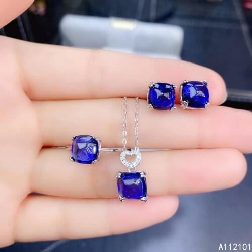 KJJEAXCMY fine Jewelry 925 sterling silver inlaid natural sapphire exquisite pendant ring earring set support test Chinese style