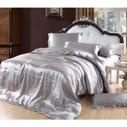 Silver duvet cover Bedding sets grey Silk Satin Super king size queen double fitted bed sheet sheets bedspread quilt linen 6pcs