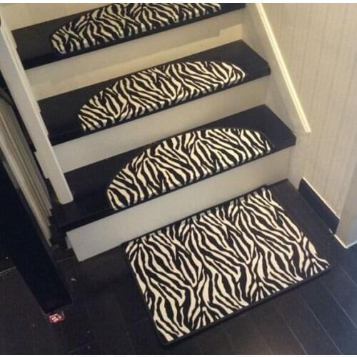Leather Zebra Carpet For Stair Non-slip Floor Staircase Carpets Rug 65*24cm black and white Mosaic Stair Treads Protector mat
