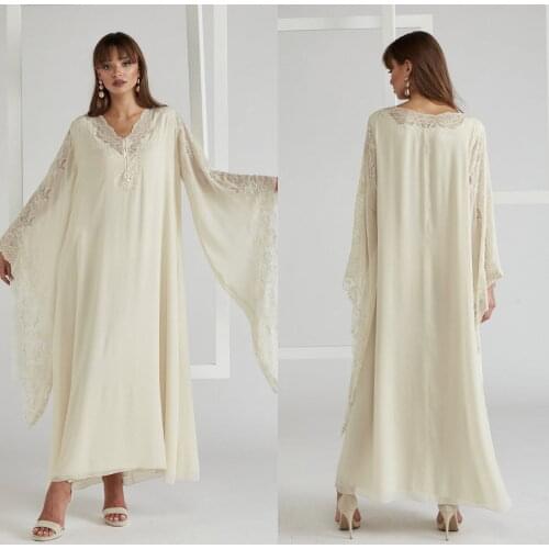 Summer New Evening Dresses V Neck Long Sleeves Lace Chiffon Birthday Party Bridal Knee-Length Gowns A Line Maternity Dress