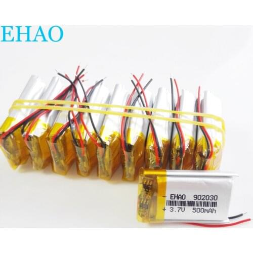 Wholesale 10 pcs 3.7V 500mAh Lithium Polymer LiPo Rechargeable Battery For Mp3 GPS DVD Vedio Game toys camera 902030