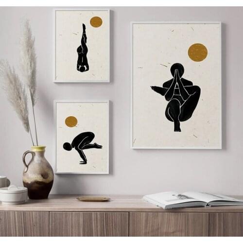 Minimalist Abstract Yoga Poses Canvas Painting Illustration Posters Print Boho Wall Art Pictures Living Room Decor Lounge Decor