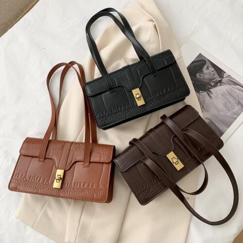 Fashion Alligator Pattern Hasp Underarm Bag Casual PU Leather Womens Shoulder Commuter Handbags Simple Solid Color Travel Purse