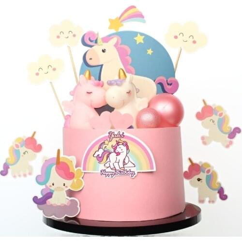 Cartoon Unicorn Cake Toppers Cupcake Wrappers For Birthday Party Decorations Kids Girl Cake Decor Supplies