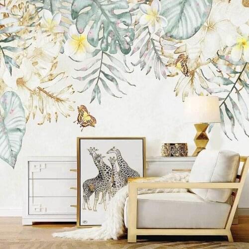 Custom Mural Wallpaper Nordic Ins Hand Painted 3D Tropical Plants Elegant Flowers Wall Painting Living Room Sofa Bedroom Murals