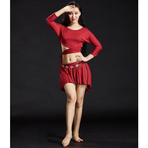 2020 New Belly Dance Costumes Bollywood Costume 8 Colors Bandage Design Top+Skirt 2 Pcs/set Indian Eastern Belly Dancing Clothes