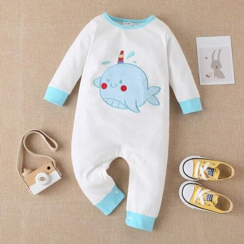 New Baby Clothes Fall Spring Cotton Lovely Cartoon Little Whale Long Sleeve Baby Rompers Baby Pajama Romper Infant Clothes 0-18M