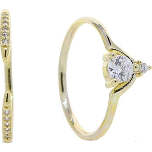 New Gold Color Elegent Queen Crown Shaped Rings Dainty 2pcs Pave Big CZ Women Princess Wedding Fashion Jewelry