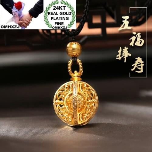 OMHXZJ Wholesale CA443 European Fashion Hot Fine Woman Party Birthday Wedding Gift Fortune Peace Buckle 24KT Gold Pendant Charm