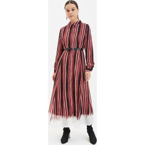 Trendyol Striped Arched Lined Shirt Collar Dress TCTAW22EB0047
