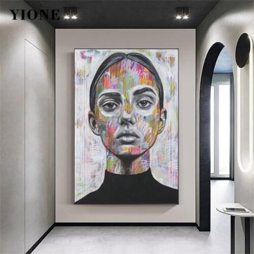 Graffiti Girl Woman Portrait Oil Painting Modern Abstract Figure Wall Art Posters and Prints Canvas Pictures for Living Room
