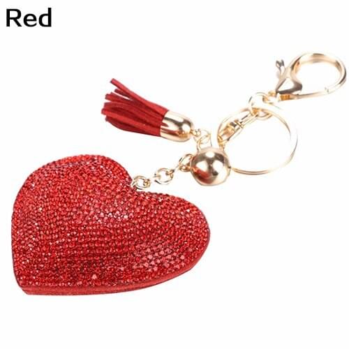 Romantic Dazzling Rhinestone Love Heart Charm Pendant Fringe Keychain Keyring Tassel Keychain Bag Pendant Keychain Car Keychain