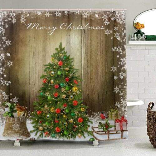 Christmas Snow Tree Shower Curtain Vintage Style Merry Christmas Decor Polyester Fabric Waterproof Bathroom Curtains with Hooks