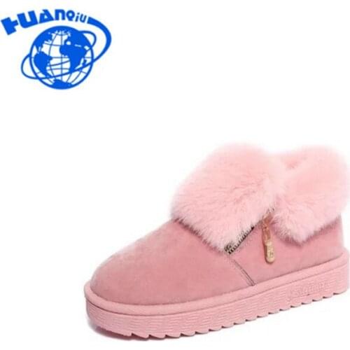 HUANQIU 2017 Brand Women Snow Boots Women Fashion Zipper Thick Fur Warm Non-slip Winter Cotton Boots Shoes FM07