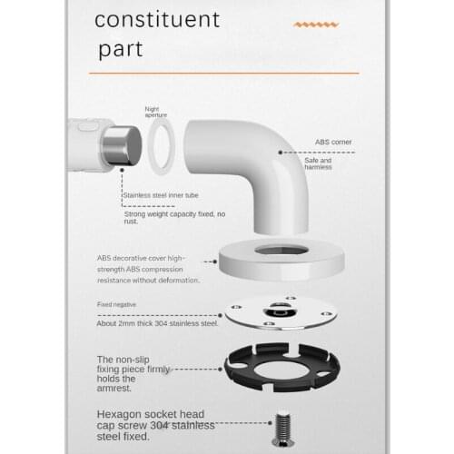 Bathroom Balanced Bar Safety Hand Rail Anti-slip Grab Bars Stainless Steel Balance Assist Shower Handle for Elderly