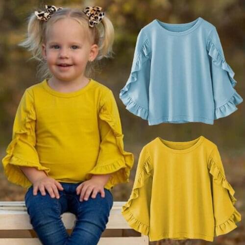 Sweet Ruffles Lace 3/4 Length Sleeve Shirts for Girls Clothes Spring Autumn Cotton Breathable Toddler Girls Blouse Children Pull