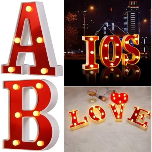 Red 26 English Letter LED Night Light Marquee Alphabet Lamp Home Club Outdoor Indoor Christmas Party Wedding Wall Decoration