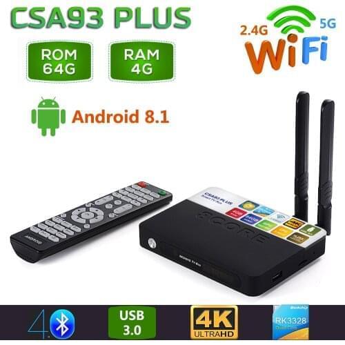 10pcs CSA93 Plus Android 8.1 TV Box 4GB 64GB ROM 2.4G 5G WiFi Bluetooth 4.0 Smart Set Top Box RK3328 4K HD Media Player