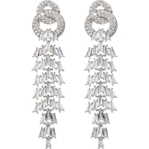 Korean fashionable Long-style exaggerated AAA Zircon Earrings suitable for women/girls wedding party Earrings ER-340