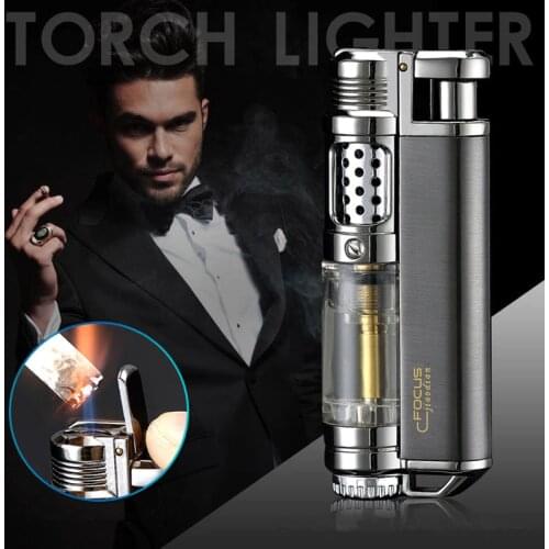 Visible Gas Window Torch Cigar Lighter Jet Butane Metal Turbo Lighter Portable Spray Gun 1300 C Windproof Pipe Gadgets For Men