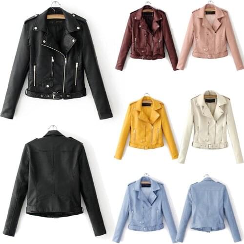 Jacket Women Coat 2021 Ladies Lapel Motor Jacket Coat Zip Biker Short Punk Cropped Tops Autumn Winter Female Jacket Outerwear