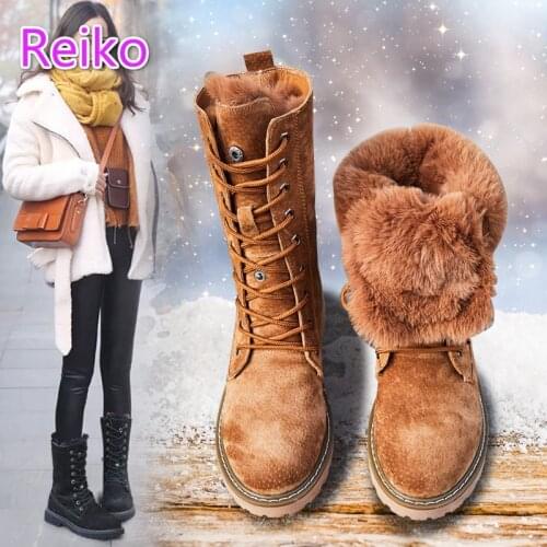 Fur snow boots womens leather middle tube 2021 winter bread shoes warm and velvet thickening large size cotton shoes