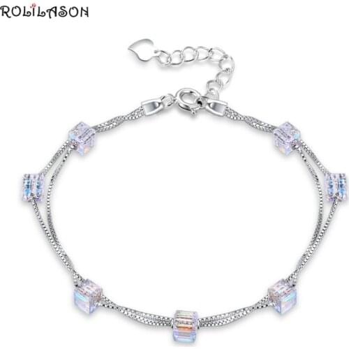 925 sterling Silver Square crystal bracelets for women wedding jewelry chain bracelet LB003