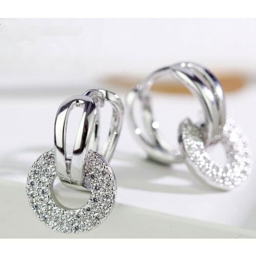 Cute Female Small Crystal Clip Crystal Small Zircon Stone Earrings For Women Boho Rose Gold Double Earrings