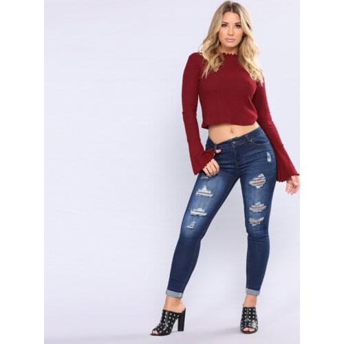 Women Hole Skinny Pencil Denim Jeans Stretch Slim Fitness Pencil Pants Zipper Oversized Jeans Trousers Pantalon Pour Femme